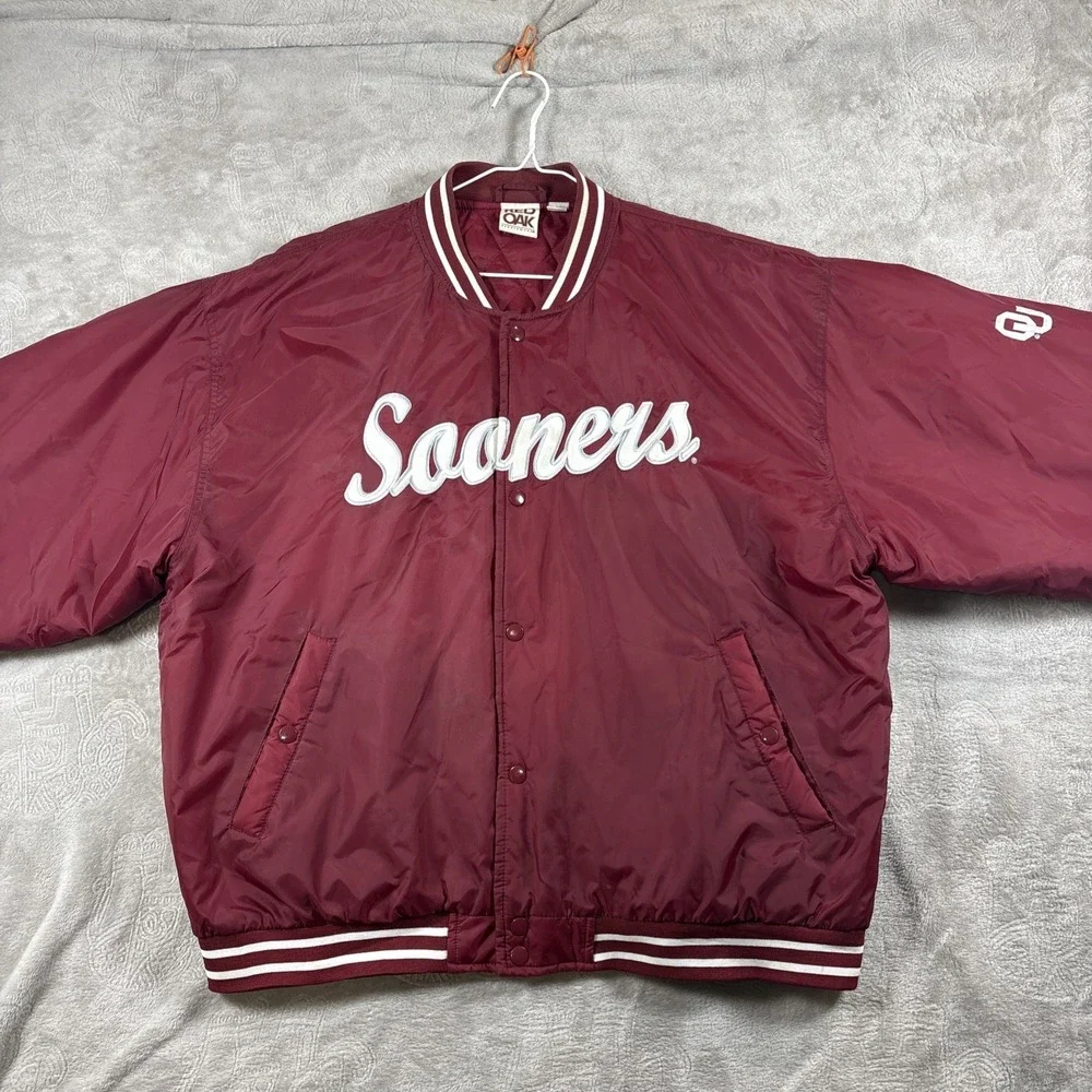 Oklahoma Sooners Vintage Red Oak Bomber Jacket XL Maroon Red Nylon Varsity 4421 - Picture 3 of 13